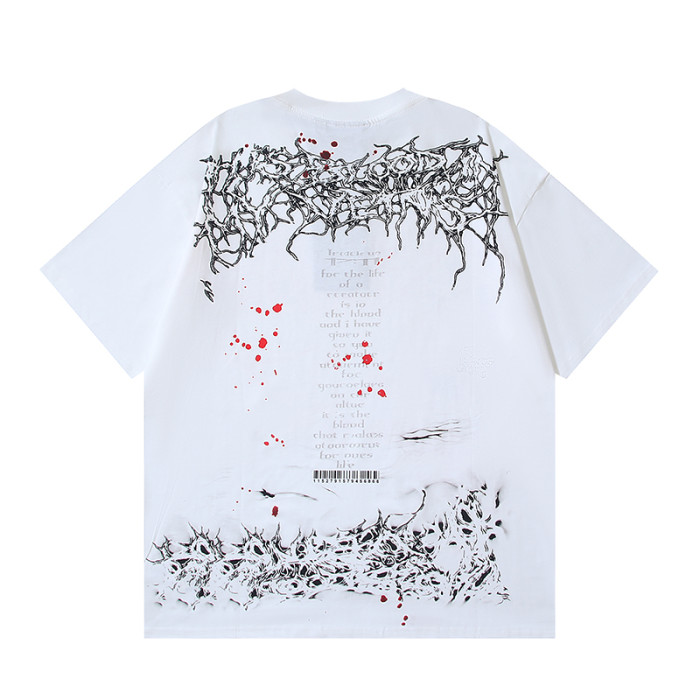 Red Blood Vessel Splatter Texture Abstract Face Double Sided Print Tee 29287245