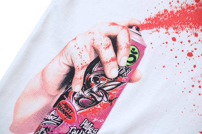 High Street Graffiti Spray Paint Can Red Splash Anti Evil 666 Letter Print Oversized Tee 29287266