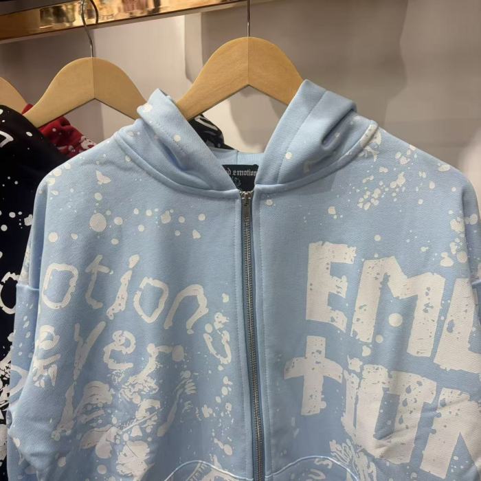 All Over White Paint Splatter Graffiti Emotion Letter Full Zip Oversized Hoodie 3 colors 29287194