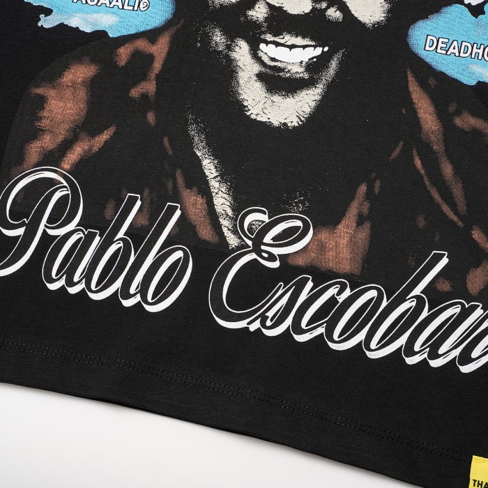 Asaali In Loving Memory Letter Pablo Escobar Face Print Birth Death Year Gun Handcuff Oversized Tee 29288692