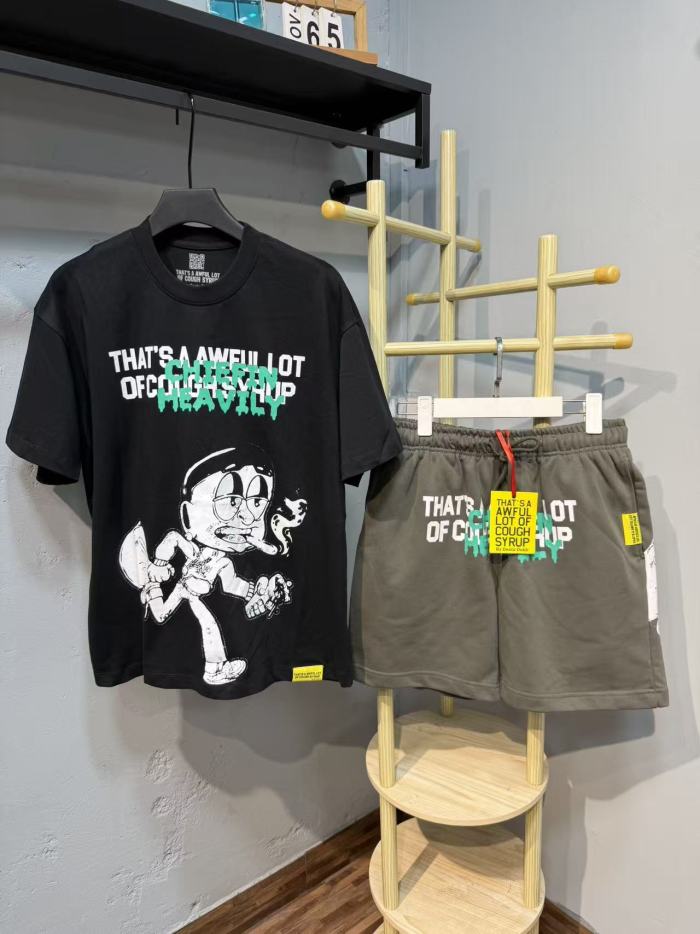 Anime Character Letter Print T-Shirt & Shorts Casual Streetwear Set 21 colors 29288563