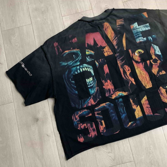 Horror Demon Portrait Embedded Text No Longer Save Human Save Our Souls Double Sided Print Tee 29288552