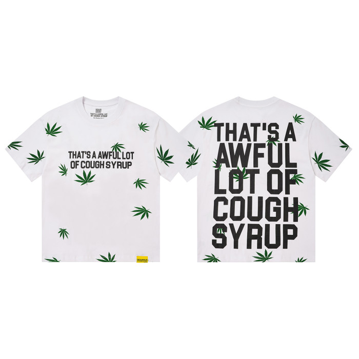 Scattered Leaf All Over Print Front Small Slogan Back Big Stacked Text Tee 2 colors 29288645