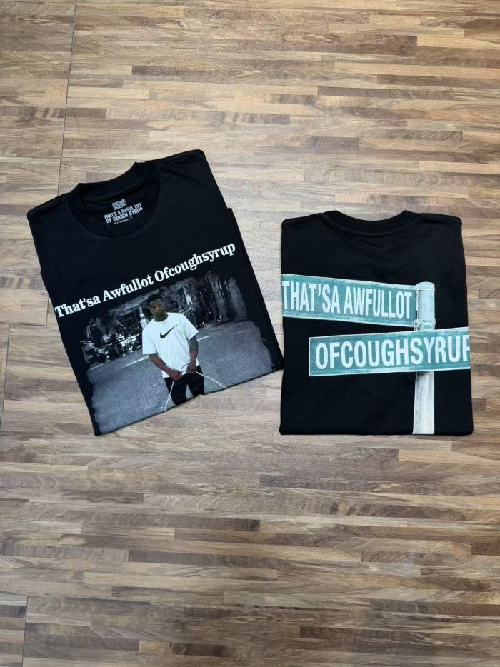 Hip Hop Streetwear Street Vendor Figure Print Back Split Text Street Sign Design Tee 2 colors 29288641