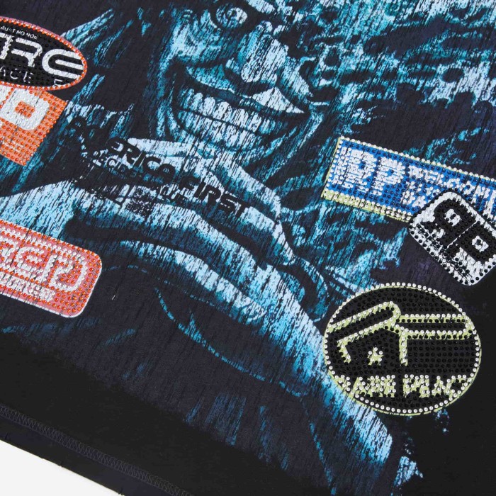 Distorted Evil Portrait Sticker Collage Green Flame RP Letter Double Sided Print Washed Tee 29288457