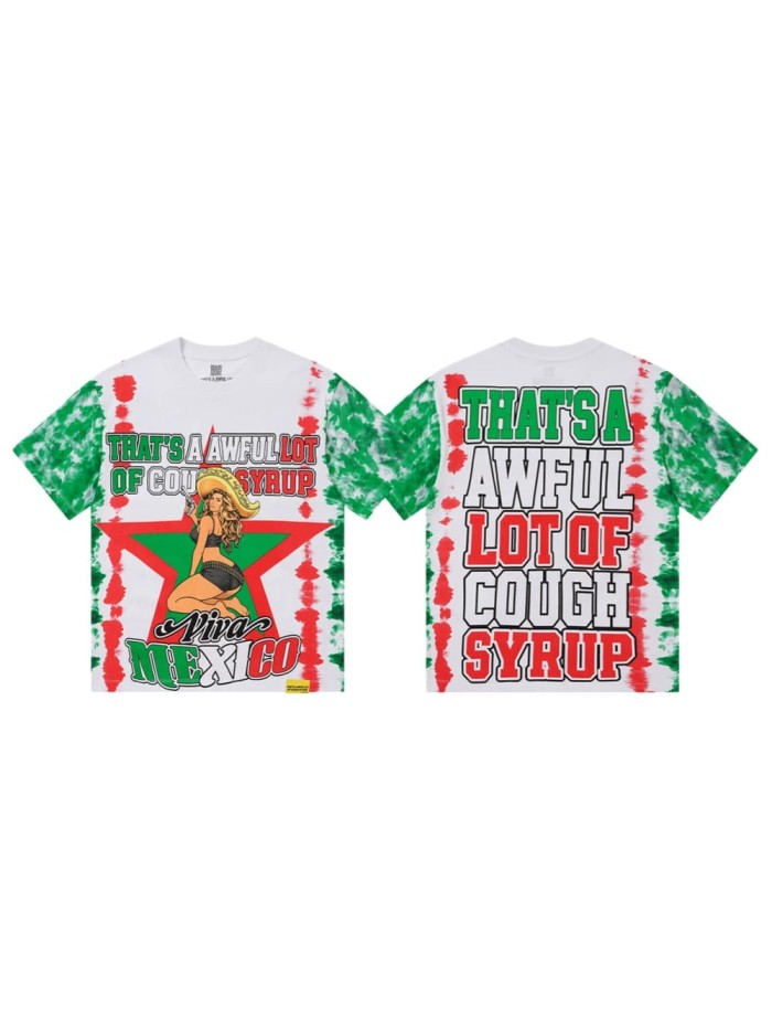 Mexico Flag Color Tie Dye Pin Up Lady Portrait Front Back Contrast Color Slogan Printed Oversized Tee 29288687