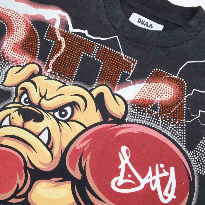 Gradient Rhinestone Letter Boxer Bulldog Lightning Background Front Only Print Oversized Tee 29288421