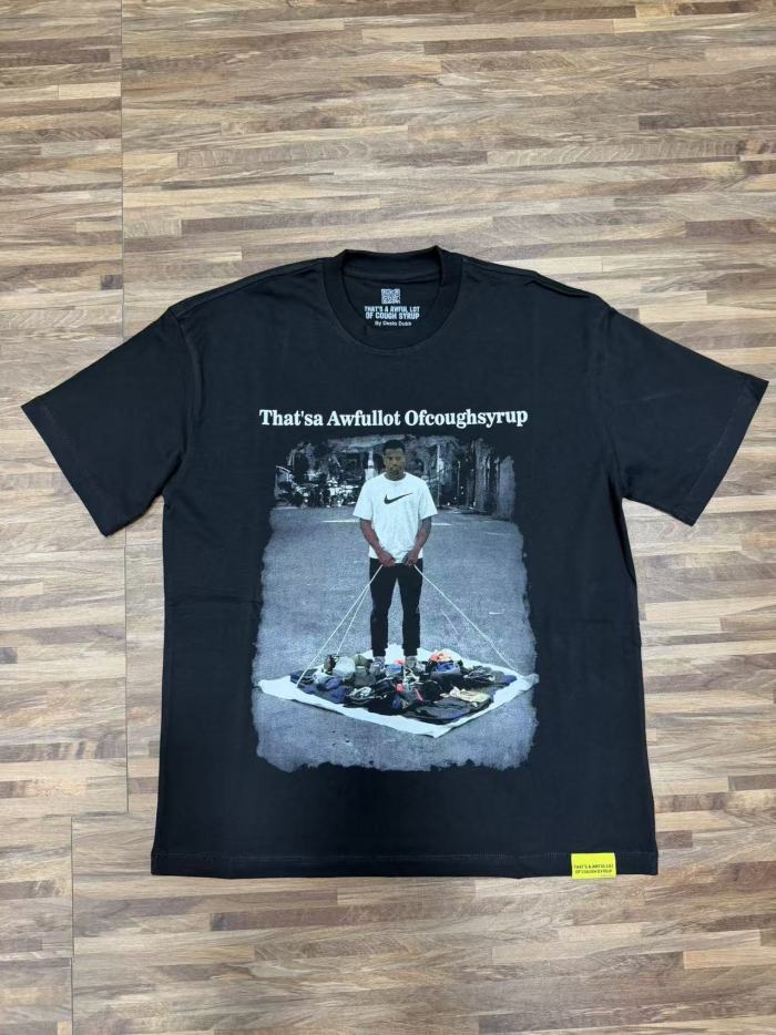 Hip Hop Streetwear Street Vendor Figure Print Back Split Text Street Sign Design Tee 2 colors 29288641