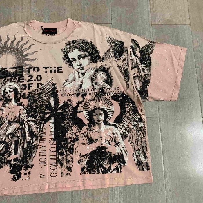 Renaissance Angel Sketch Collage Multi Text Double Sided Print Tee 29288547