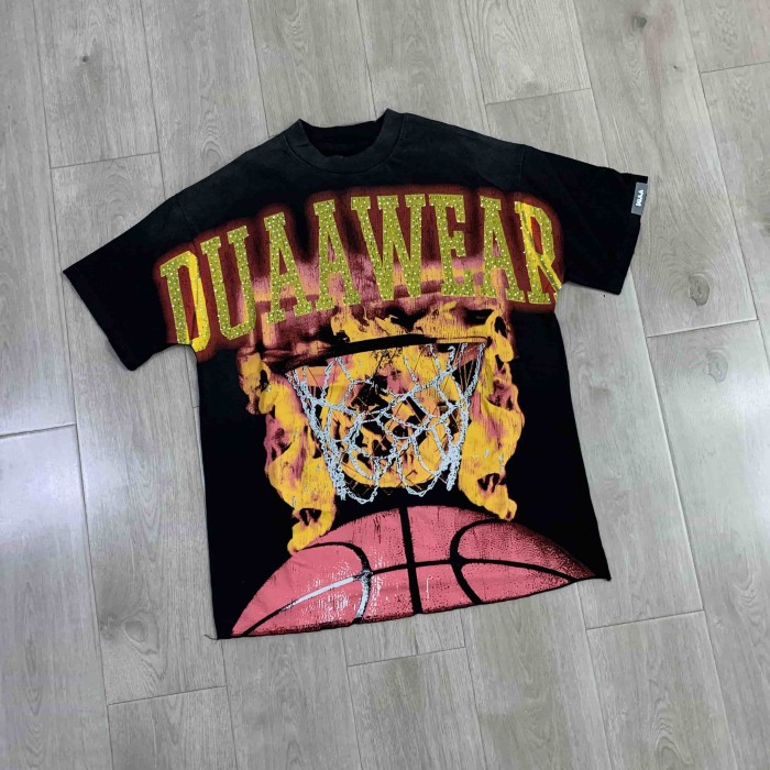 Two Tone Outline Letter Flame Basketball Hoop Double Sided Print Oversized Tee 29288379