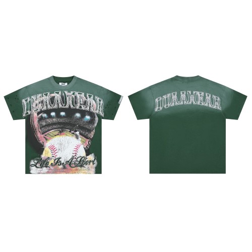 Rhinestone Texture Letter Life Is A Sport Vintage Baseball Stadium Double Sided Print Oversized Tee 29288412