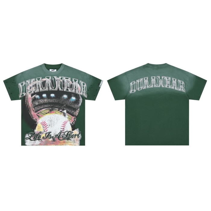 Rhinestone Texture Letter Life Is A Sport Vintage Baseball Stadium Double Sided Print Oversized Tee 29288412
