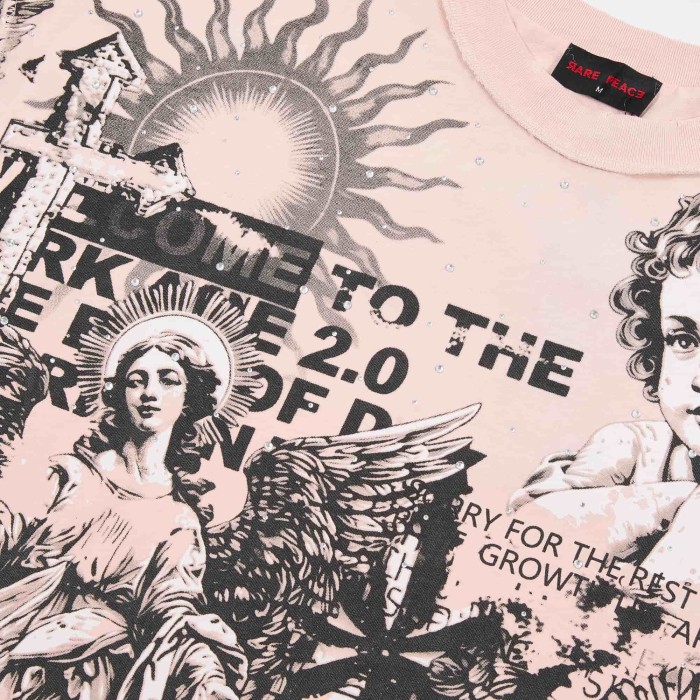 Renaissance Angel Sketch Collage Multi Text Double Sided Print Tee 29288547