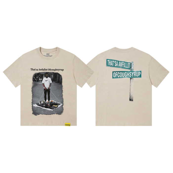 Hip Hop Streetwear Street Vendor Figure Print Back Split Text Street Sign Design Tee 2 colors 29288641