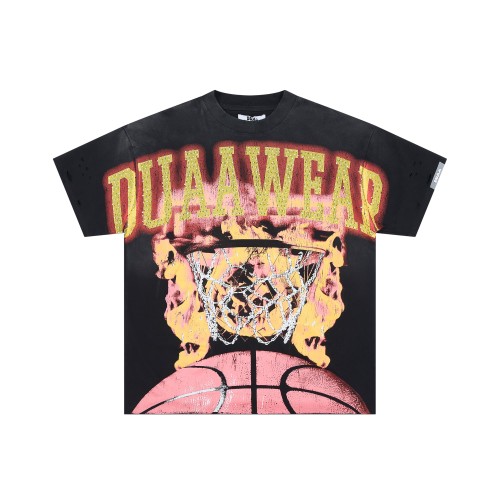 Two Tone Outline Letter Flame Basketball Hoop Double Sided Print Oversized Tee 29288379