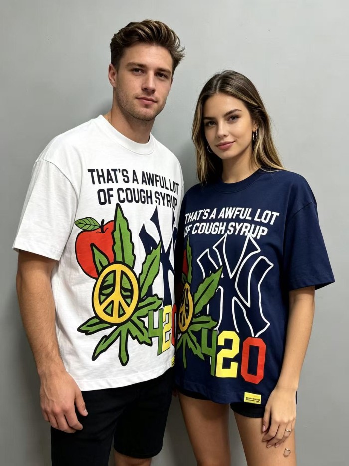 Weed Leaf Peace Symbol Apple NY Graffiti Double Sided Print Tee 2 colors 29288701