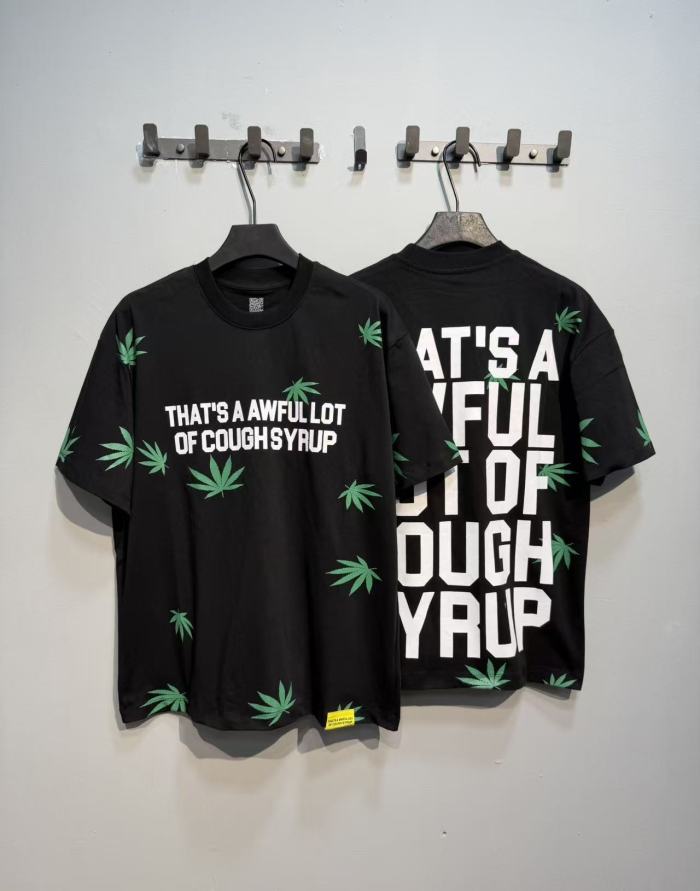 Scattered Leaf All Over Print Front Small Slogan Back Big Stacked Text Tee 2 colors 29288645