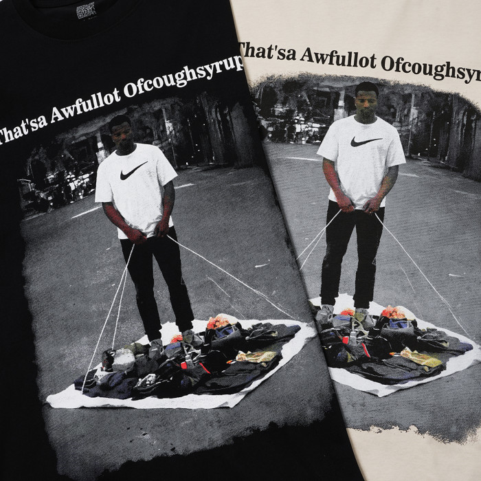 Hip Hop Streetwear Street Vendor Figure Print Back Split Text Street Sign Design Tee 2 colors 29288641