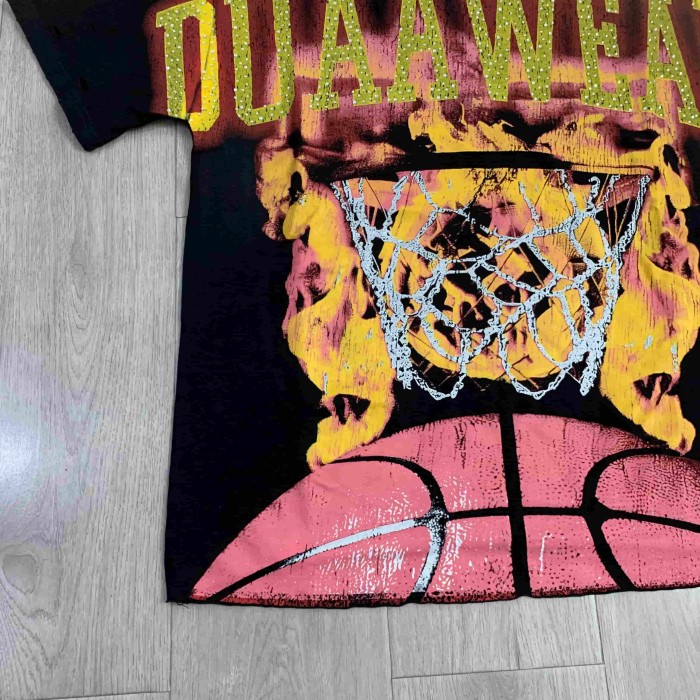Two Tone Outline Letter Flame Basketball Hoop Double Sided Print Oversized Tee 29288379