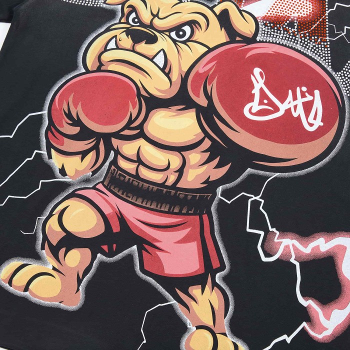 Gradient Rhinestone Letter Boxer Bulldog Lightning Background Front Only Print Oversized Tee 29288421