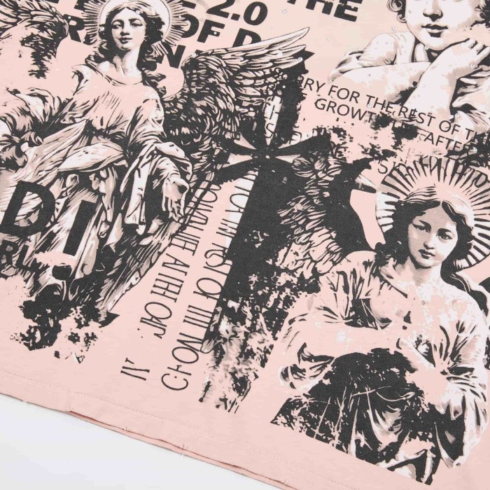 Renaissance Angel Sketch Collage Multi Text Double Sided Print Tee 29288547
