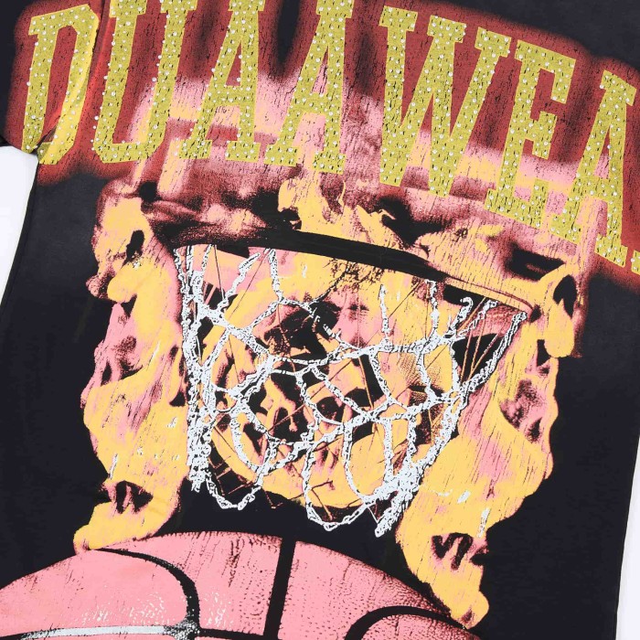 Two Tone Outline Letter Flame Basketball Hoop Double Sided Print Oversized Tee 29288379