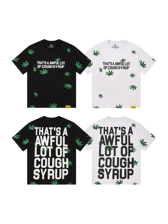 Scattered Leaf All Over Print Front Small Slogan Back Big Stacked Text Tee 2 colors 29288645
