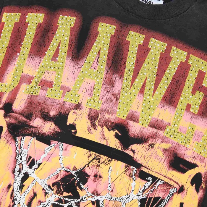 Two Tone Outline Letter Flame Basketball Hoop Double Sided Print Oversized Tee 29288379