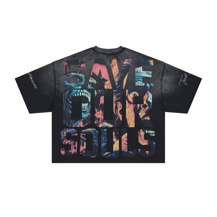Horror Demon Portrait Embedded Text No Longer Save Human Save Our Souls Double Sided Print Tee 29288552