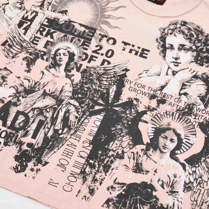 Renaissance Angel Sketch Collage Multi Text Double Sided Print Tee 29288547