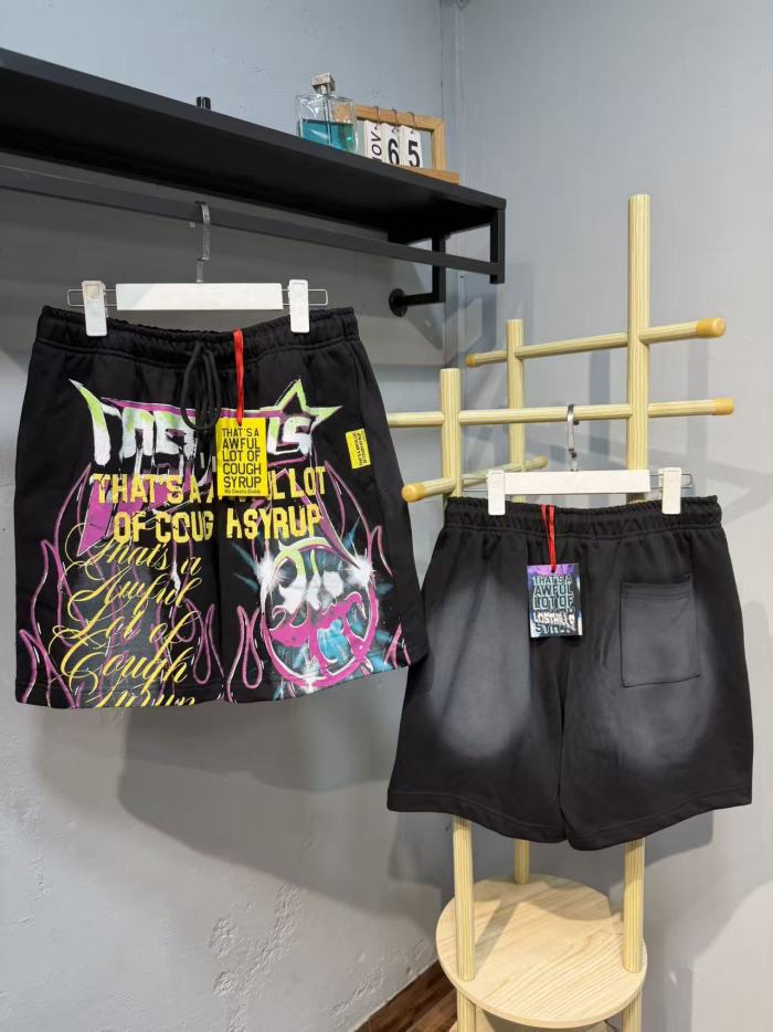 Hip Hop Portrait Graphic Cough Syrup Letter Print Drawstring Casual Street Sweat Shorts 11 colors 29288610