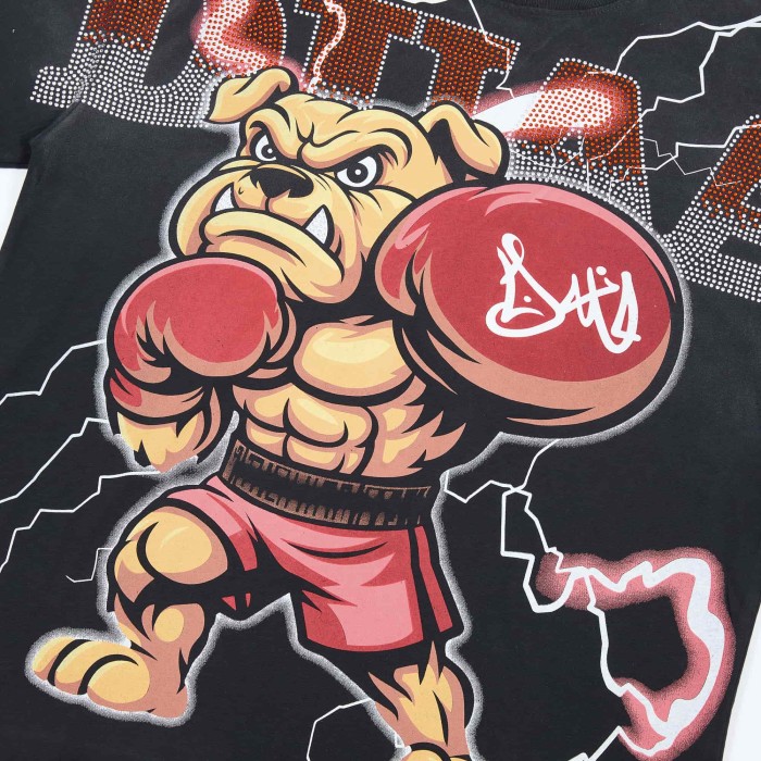 Gradient Rhinestone Letter Boxer Bulldog Lightning Background Front Only Print Oversized Tee 29288421