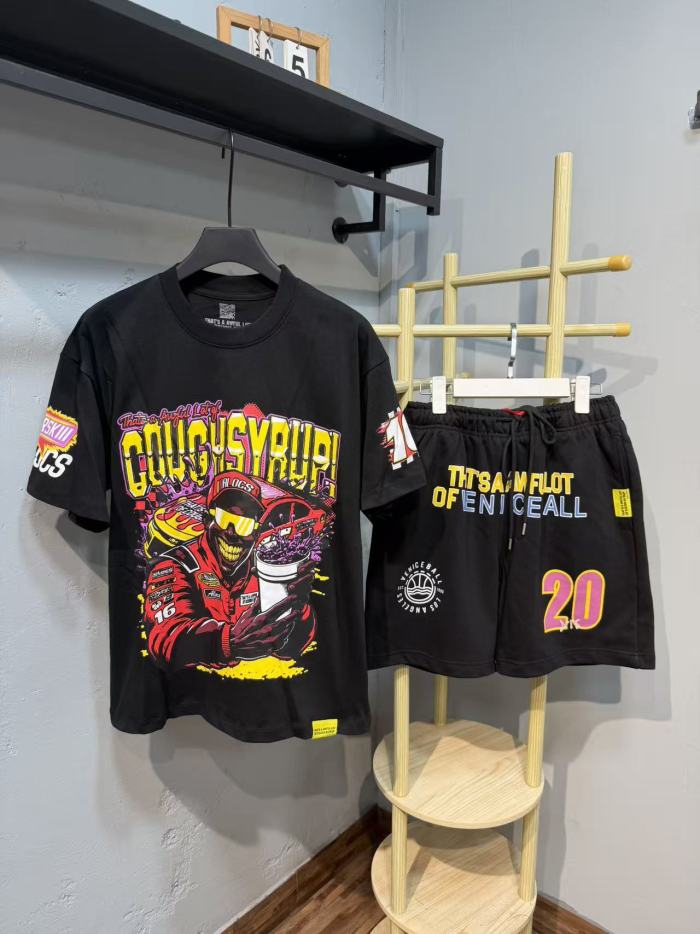 Anime Character Letter Print T-Shirt & Shorts Casual Streetwear Set 21 colors 29288563