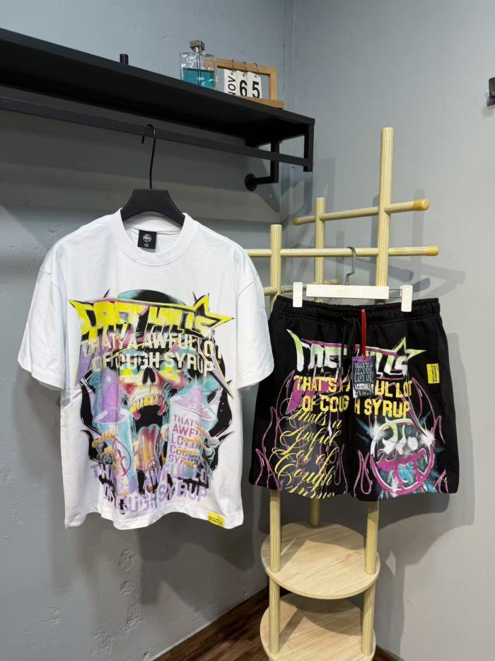 Anime Character Letter Print T-Shirt & Shorts Casual Streetwear Set 21 colors 29288563