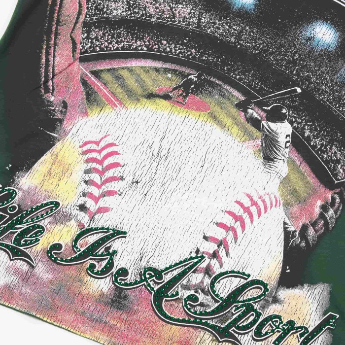 Rhinestone Texture Letter Life Is A Sport Vintage Baseball Stadium Double Sided Print Oversized Tee 29288412