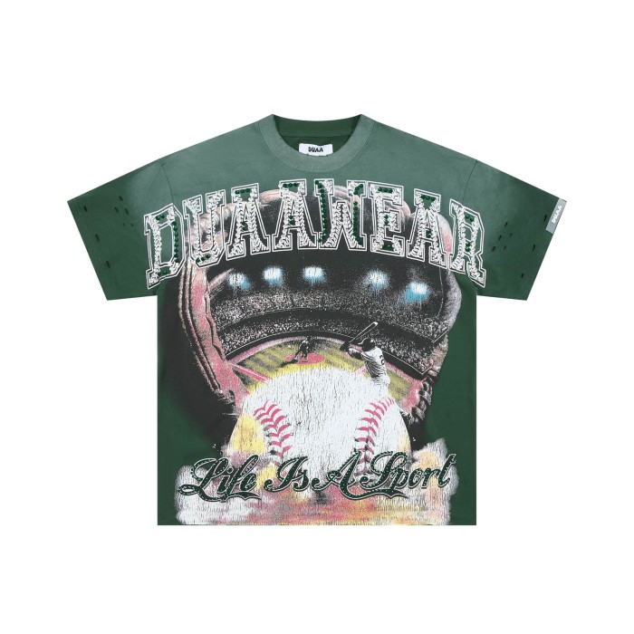 Rhinestone Texture Letter Life Is A Sport Vintage Baseball Stadium Double Sided Print Oversized Tee 29288412