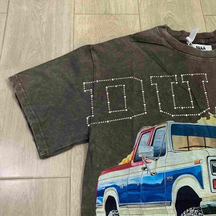 Pull Up Rhinestone Spelled Logo Vintage Pickup Truck Stacked Cash Explosion Single Side Print Tee 29288373