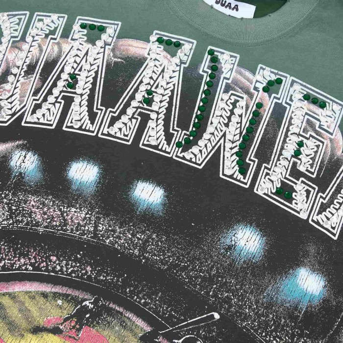 Rhinestone Texture Letter Life Is A Sport Vintage Baseball Stadium Double Sided Print Oversized Tee 29288412
