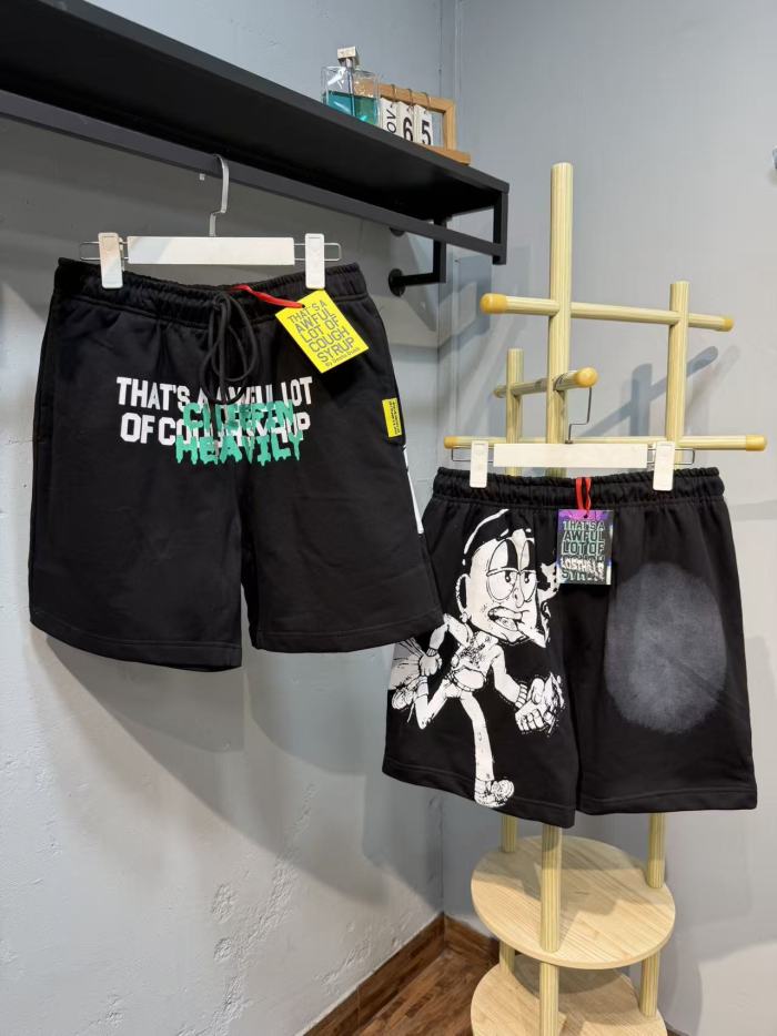 Hip Hop Portrait Graphic Cough Syrup Letter Print Drawstring Casual Street Sweat Shorts 11 colors 29288610