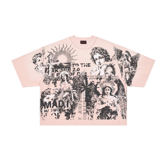 Renaissance Angel Sketch Collage Multi Text Double Sided Print Tee 29288547