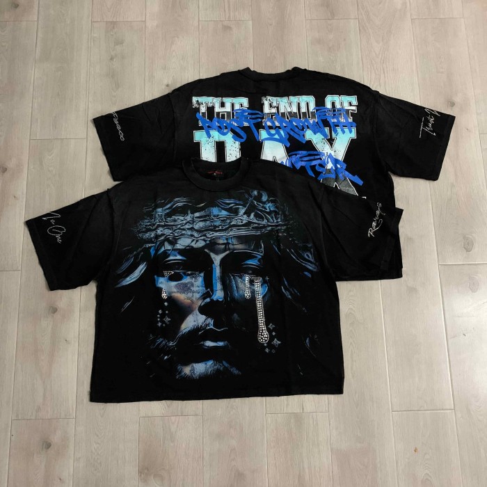 Crown Of Thorns Rhinestone Tears Jesus Portrait Graffiti Overlay The End Of Pax Sided Print Tee 29288539