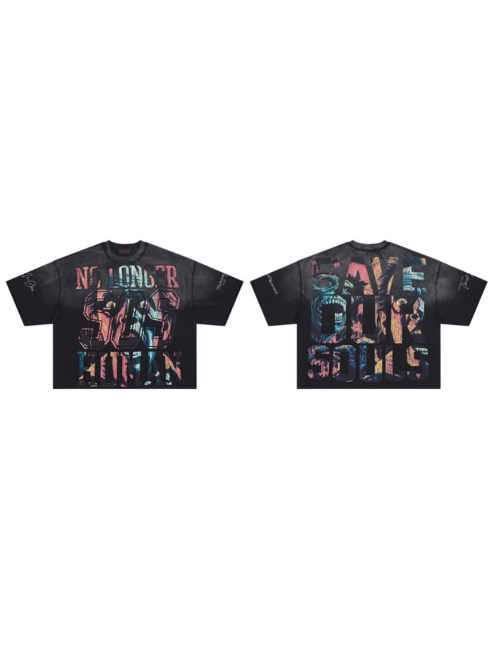Horror Demon Portrait Embedded Text No Longer Save Human Save Our Souls Double Sided Print Tee 29288552