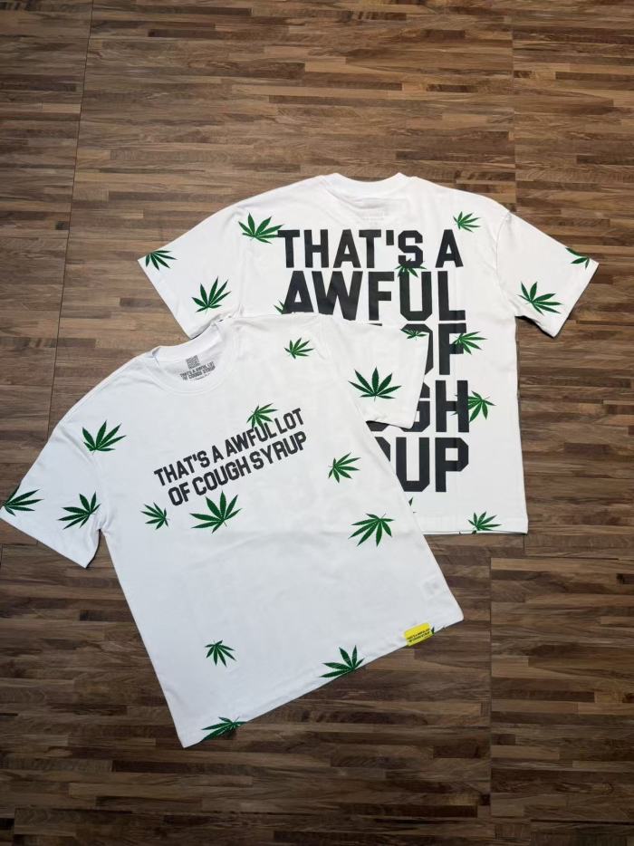 Scattered Leaf All Over Print Front Small Slogan Back Big Stacked Text Tee 2 colors 29288645