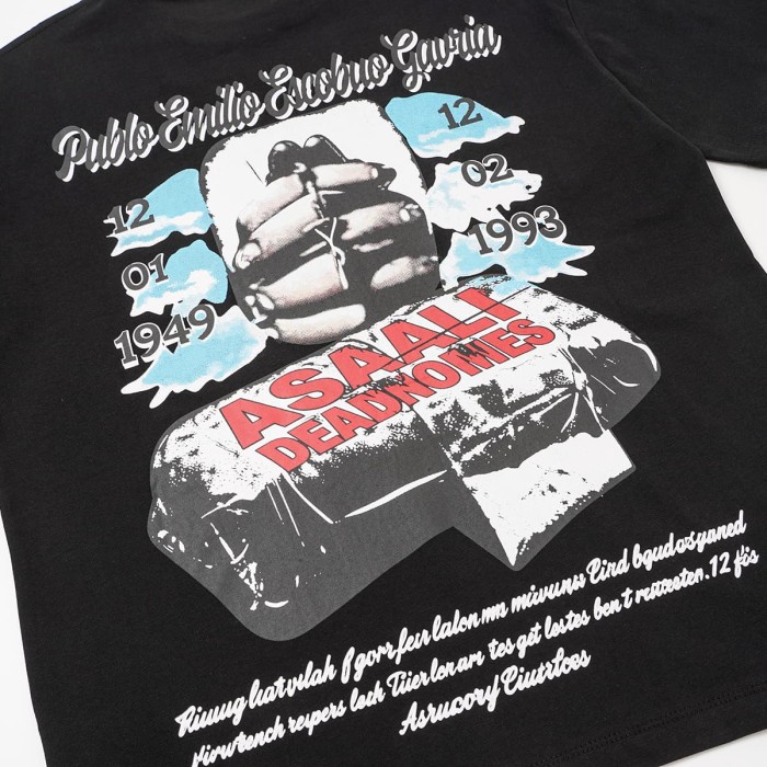 Asaali In Loving Memory Letter Pablo Escobar Face Print Birth Death Year Gun Handcuff Oversized Tee 29288692