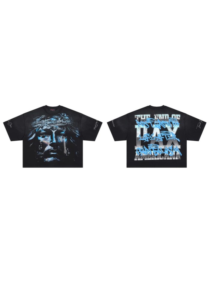 Crown Of Thorns Rhinestone Tears Jesus Portrait Graffiti Overlay The End Of Pax Sided Print Tee 29288539