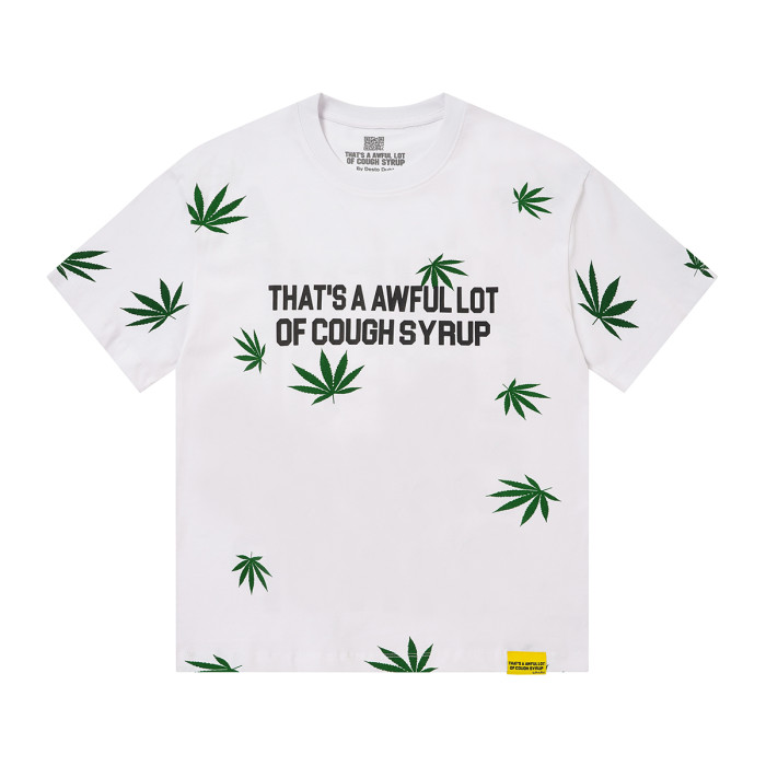 Scattered Leaf All Over Print Front Small Slogan Back Big Stacked Text Tee 2 colors 29288645