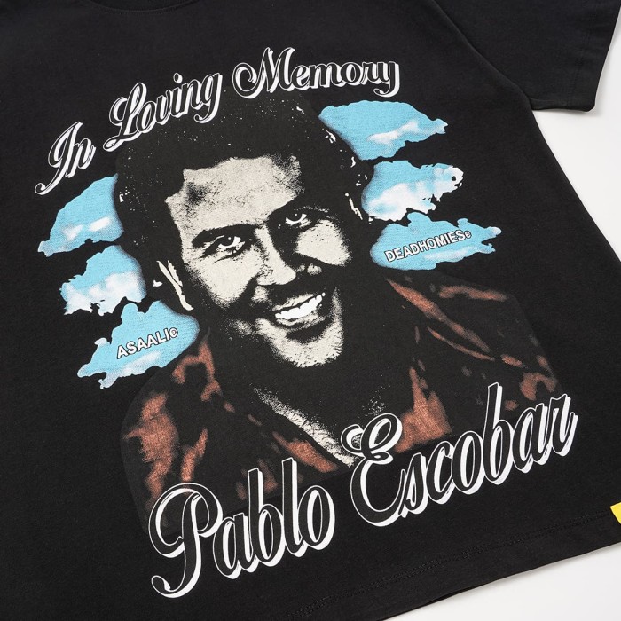 Asaali In Loving Memory Letter Pablo Escobar Face Print Birth Death Year Gun Handcuff Oversized Tee 29288692