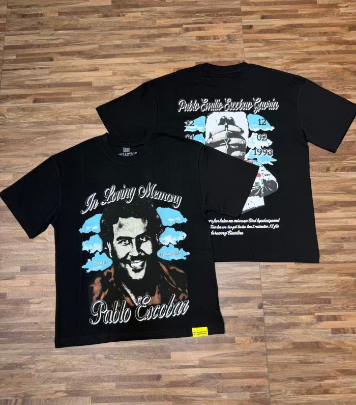Asaali In Loving Memory Letter Pablo Escobar Face Print Birth Death Year Gun Handcuff Oversized Tee 29288692