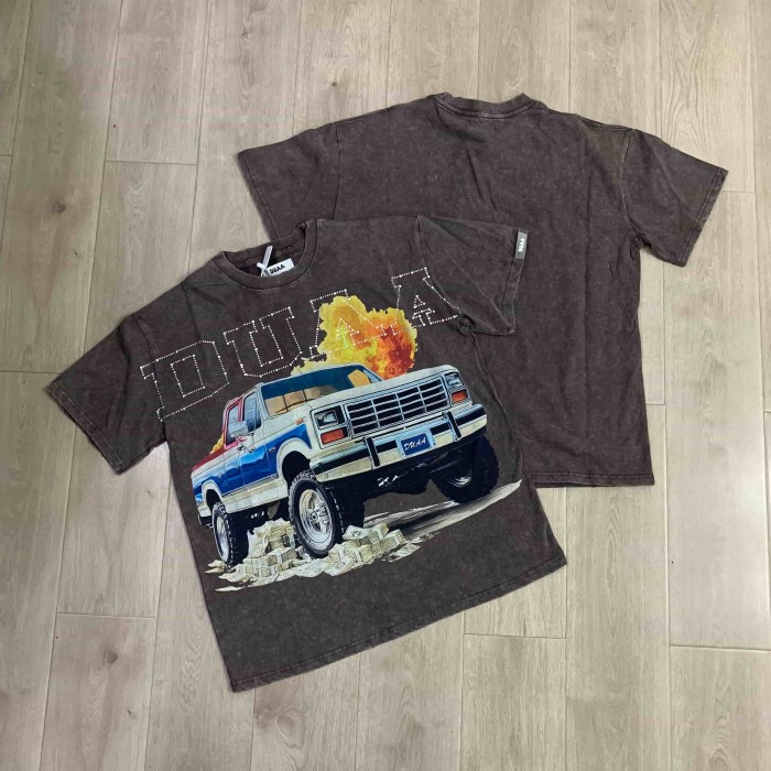Pull Up Rhinestone Spelled Logo Vintage Pickup Truck Stacked Cash Explosion Single Side Print Tee 29288373