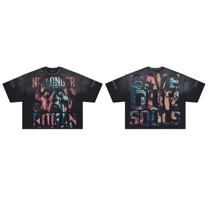 Horror Demon Portrait Embedded Text No Longer Save Human Save Our Souls Double Sided Print Tee 29288552